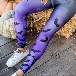 Gold sheep purple bat leggings NWOT